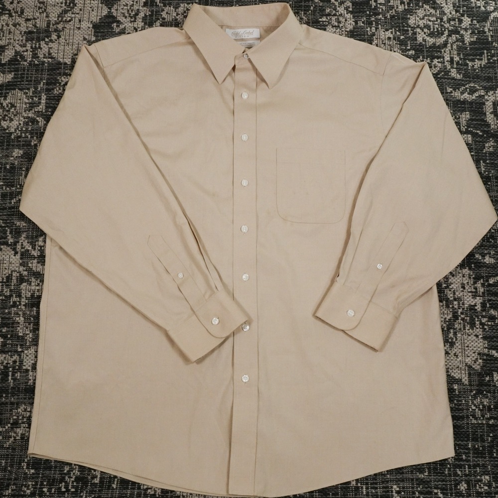 Roundtree Yorke Gold Label Men's Shirt 17.5-33 Tan Long Sleeve Button Up Classic